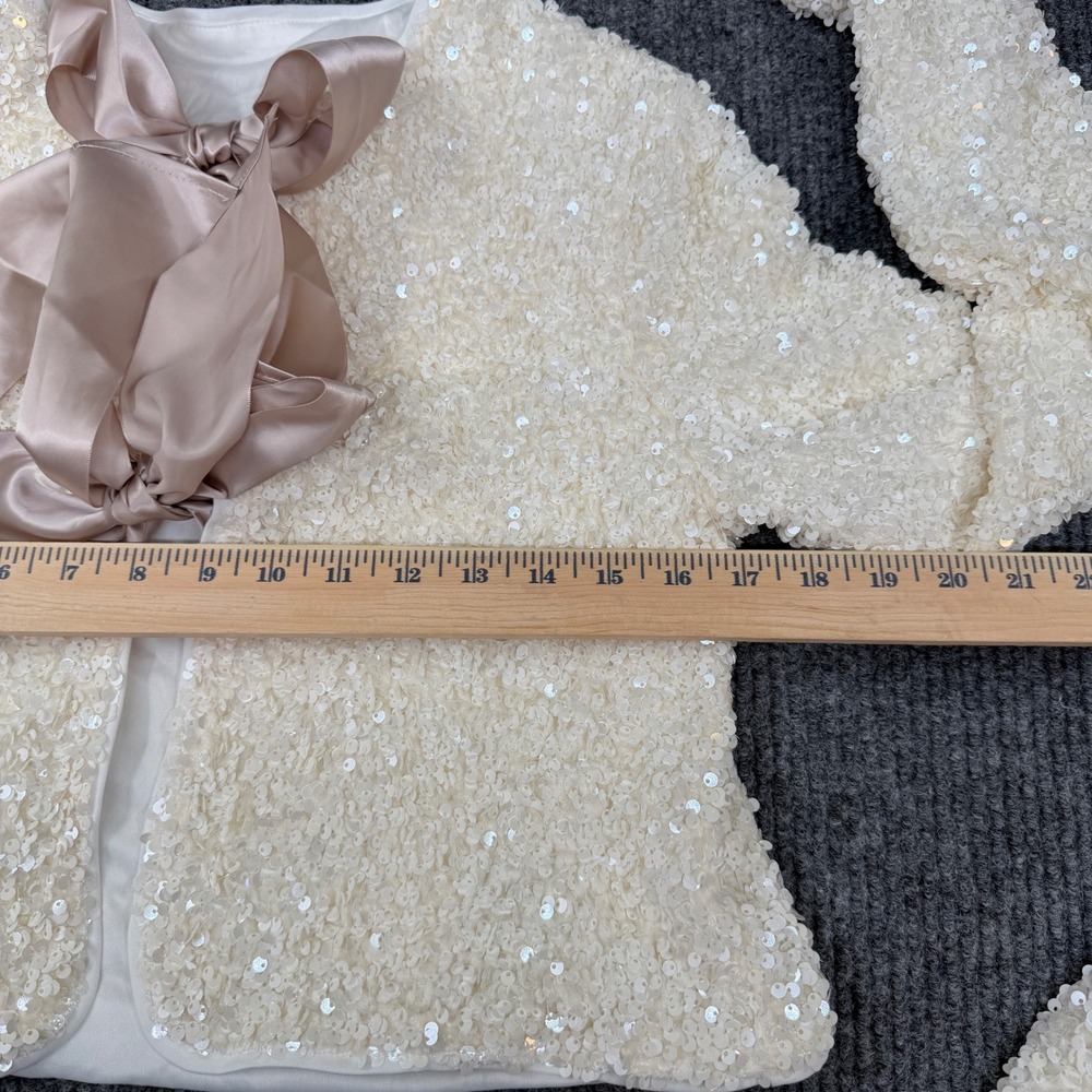 Commense Sequin Skirt Set Women Small White Bow Back Crop Jacket Mini Skirt Glam - Picture 12 of 16